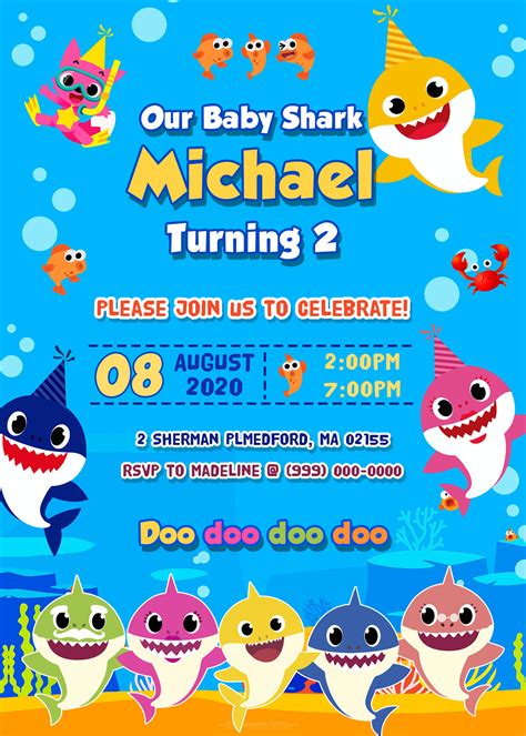 Baby Shark Digital Birthday Invitation Printable Invitation Baby S