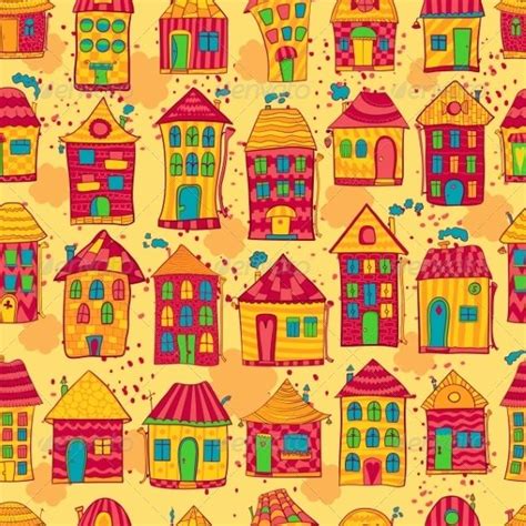 Seamless Pattern Colorful Houses House Colors Seamless Patterns