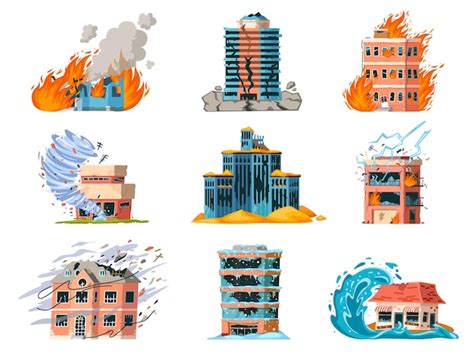 Premium Vector Natural Disasters Damage City Building Earthquake