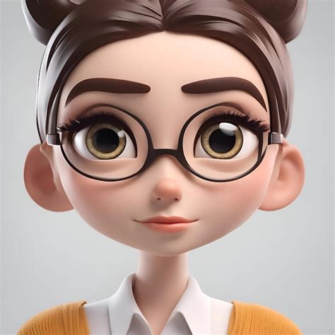 premium ai image 3d rendering of a cute cartoon girl with brown hair and glasses
