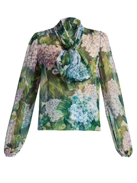 Click Here To Buy Dolce Gabbana Hydrangea Print Tie Neck Silk Chiffon