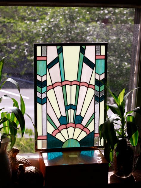 Art Deco Stained Glass Window Panel In Pastel Colors
