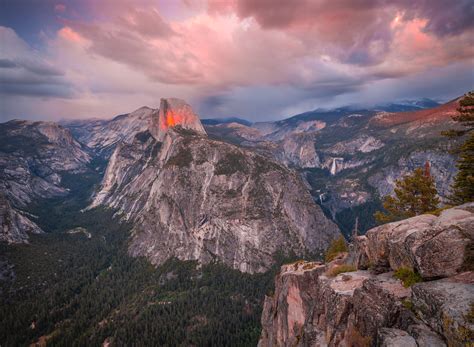 Glacier Point Yosemite National Park Glowing Red Half Dome Sunset