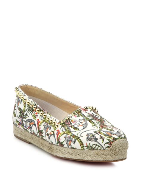 Christian Louboutin Studded Canvas Espadrilles In Floral White Lyst