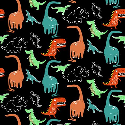 Hand Drawn Bright Cartoon Dinosaur Pattern 674871 Vector Art At Vecteezy