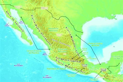 Mapa De México Y Sur De Estados Unidos De América En El Que Se Señalan
