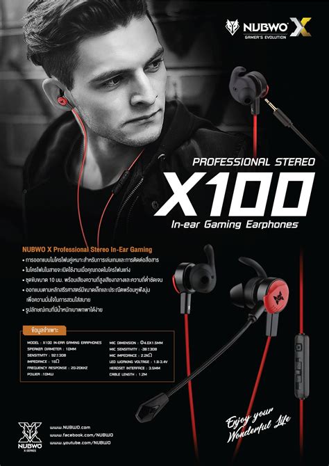 Headset หูฟัง Nubwo X Gaming In Ear X 100 Red