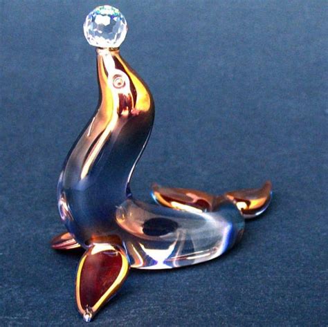 Sea Lion Seal Figurine Blown Glass Swarovski Crystal Etsy Glass