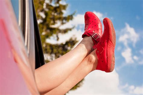 Woman Legs In High Heels Out The Windows In Car Stock Image Image Of High Blue 40176855