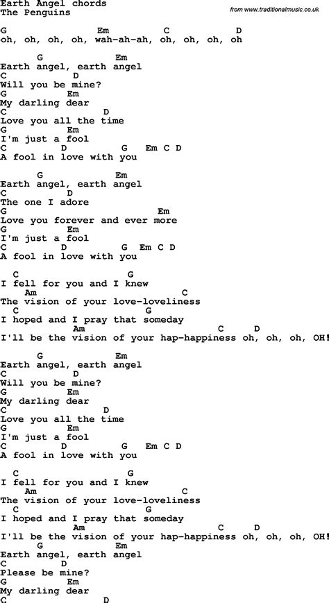Song Lyrics With Guitar Chords For Earth Angel