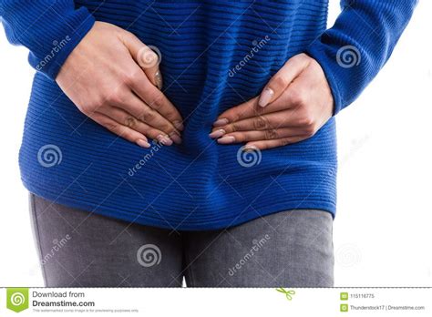 woman hands pressing lower abdomen stock image image of medical closeup 115116775