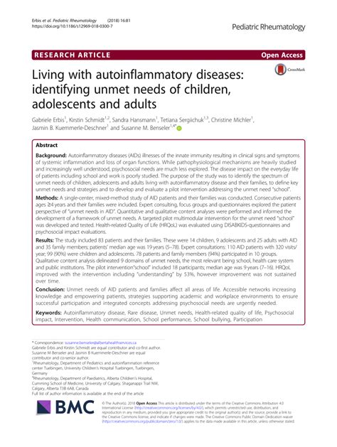 Pdf Living With Autoinflammatory Diseases Identifying Unmet Needs Of