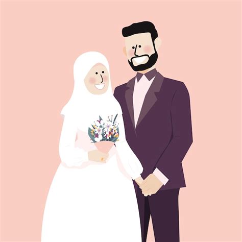 Premium Vector Cute Muslim Wedding Couple Holding Hand Illustration