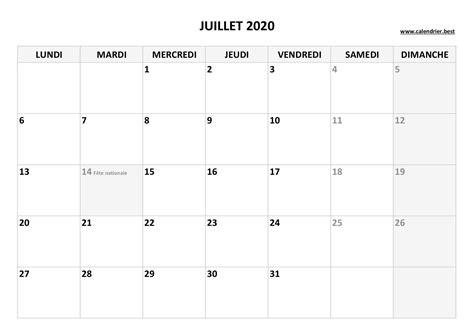 Calendrier Juillet 2020 à Consulter Ou Imprimer Calendrierbest