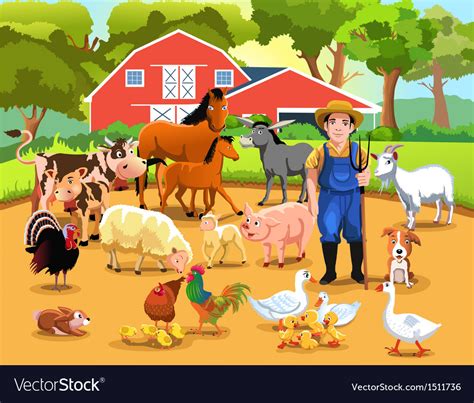Farm With Animals Royalty Free Vector Image Vectorstock