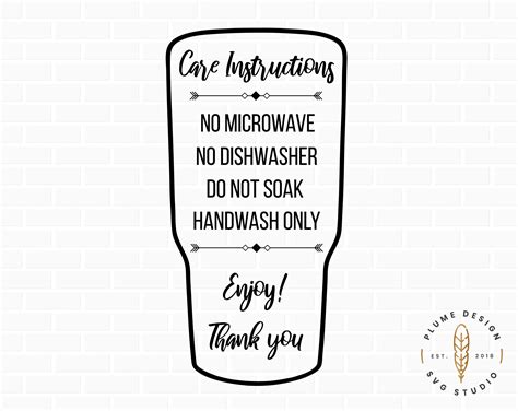 Care Instruction Free Printable Tumbler Care Cards Printable Templates