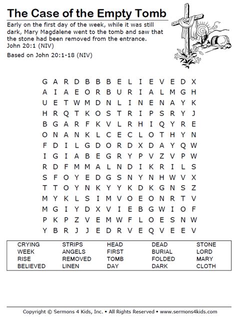 Case Of The Empty Tomb Word Search Sunday School Coloring Pages
