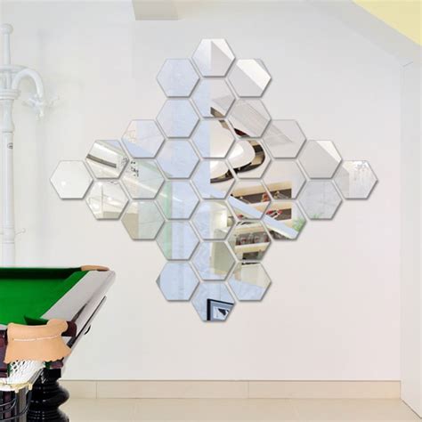 12pcs Acrylic Mirror Wall Stickers Self Adhesive Removable Hexagonal