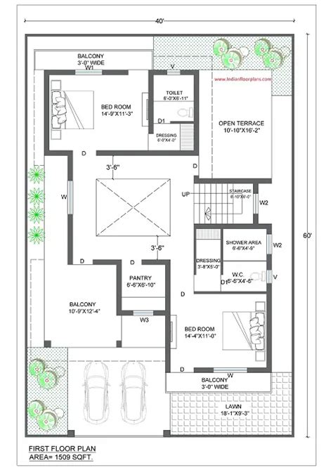 40x60 House Plan Ideas With Open Terrace Indian Floor Plans