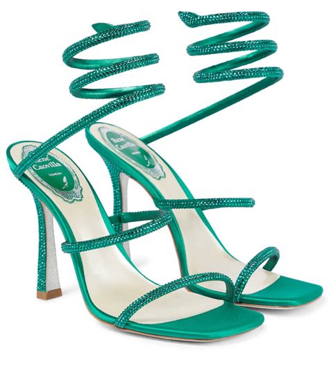 René Caovilla Cleo Embellished Leather Sandals In Green Satinemerald Strass Modesens
