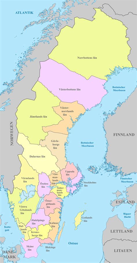 Schweden Karte Mit Regionen Landkarten Mit Provinzen