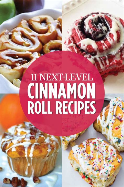The Next Level Of Cinnamon Roll Recipes Is Shown In Red And White With