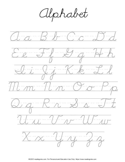 Cursive Alphabet Chart Upper And Lower With Lines Image Readingvine