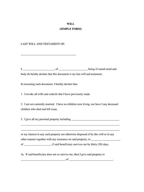 Free of charge printables and downloading for your property, family, and holiday seasons! Simple Will - Fill Out and Sign Printable PDF Template ...