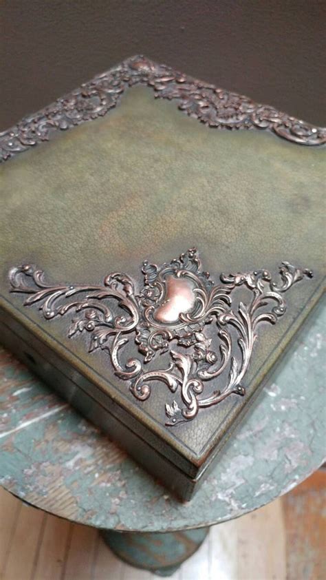 Art Nouveau Leather And Silver Plated Scroll Work Vanity Box Etsy