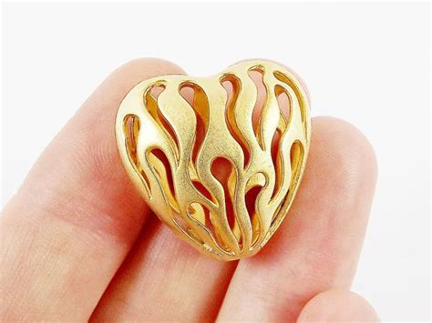 Large Heart Fretwork Hollow 22k Matte Gold Plated Bead Spacer Etsy Matte Gold Heart Beads