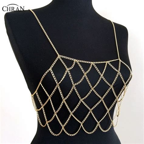 Chran New Women Sexy Silver Gold Tone Mesh Beach Chain Bra Slave Harness Chain Bralette Necklace
