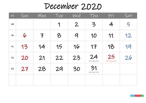 Editable December 2020 Calendar With Holidays Template Ink20m12