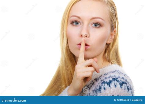 Young Blonde Woman Making Silence Gesture Stock Image Image Of Blonde