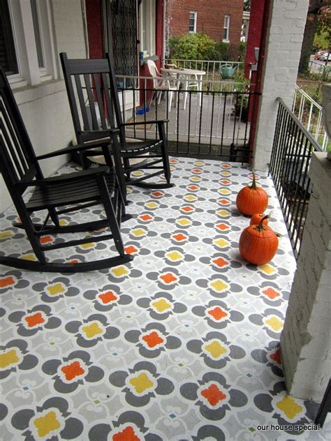 Learn how to paint a concrete patio floor and create a faux rug. our houSE special | Painted porch floors, Porch flooring ...