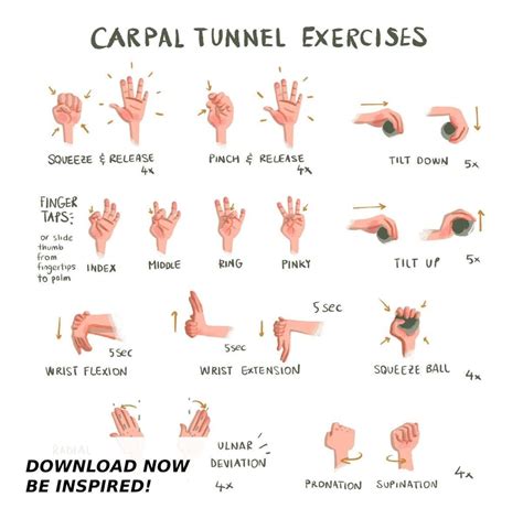 Carpal Tunnel Exercises Print Digital White Hand And Wrist Exercises For Carpal Tunnel Relief Etsy