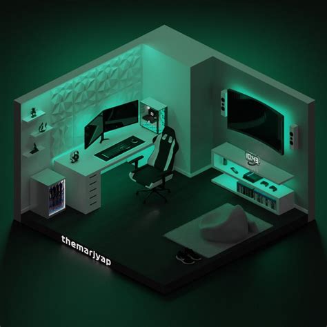 Isometric Low Poly Gaming Room In 2020 Game Room Design Bedroom