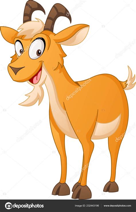 Cartoon Cute Goat Vector Illustration Funny Happy Animal
