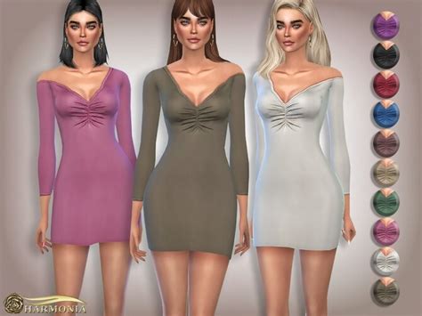 Asymmetric Neck Ruched Front Dress By Harmonia At Tsr Sims 4 Updates