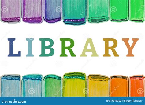Palabra De Biblioteca Texto Aislado Decorado Con Libros Multicolores