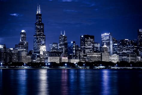 Chicago Skyline At Night Free Stock Photo Public Domain