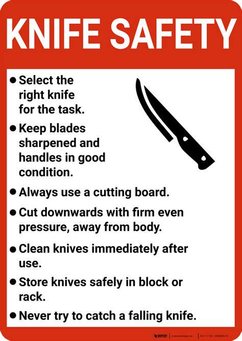 Knife Safety Guidelines With Icon Portrait Wall Sign Creative
