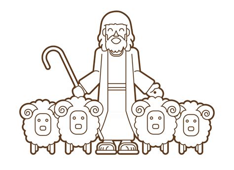 Outline Jesus Cartoon Christian Comic Shepherd And Sheep 2560973 Vector