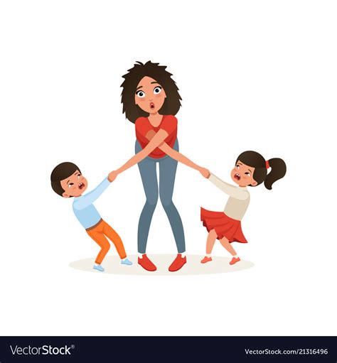 Tired Mother With Her Capricious Children Vector Image