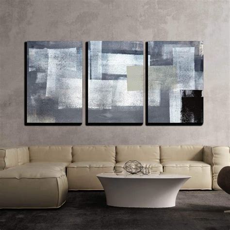 Wall26 3 Piece Canvas Wall Art Grey And Green Abstract Art Painting