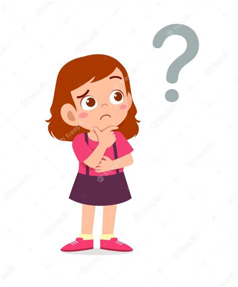 Premium Vector Cute Little Kid Girl Think With Question Mark