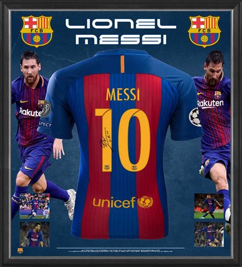 Jordi alba and lionel messi of fc barcelona celebrate following the uefa champions league round of 16 second leg match between fc barcelona and olympique lyonnais. Soccer - Lionel Messi Signed & Framed FC Barcelona Jersey ...