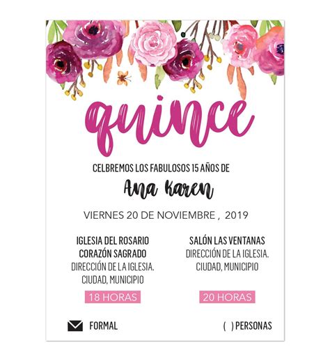 Invitación Xv Años Flores Invitaciones Digitales Personalizadas