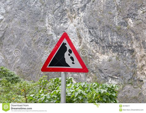 Falling Rocks Road Sign Stock Image Image Of Dangerous
