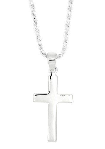 Sterling Silver Polished 1 Plain Cross And Polished Rope Chain Necklace