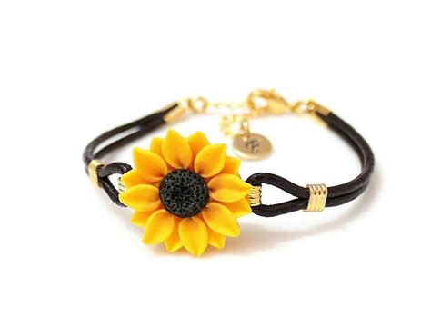 sunflower bracelet sunflower leather bracelet personalized etsy mother jewelry sunflower